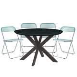 Lawrence 5-Piece Acrylic Folding Dining Chair and Round Dining Table Set